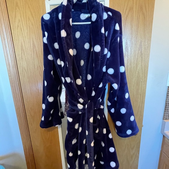Plush navy with white polka dot bath robe - Picture 1 of 1